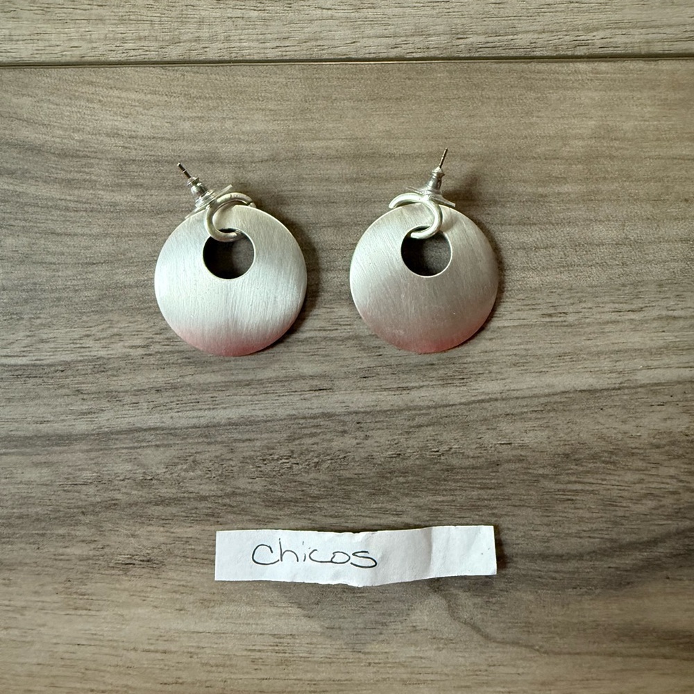 Chico's Silver Disc Earrings with Black Accent